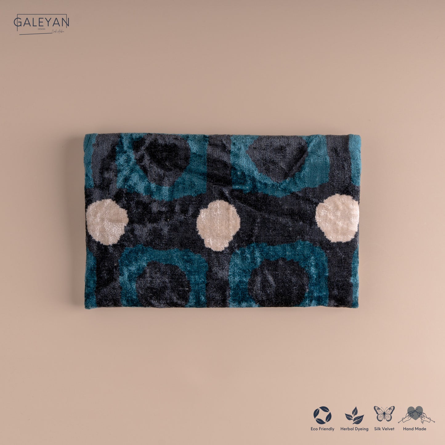Silk Velvet Ikat Clutch – Off White / Turquoise/ Midnight Indigo