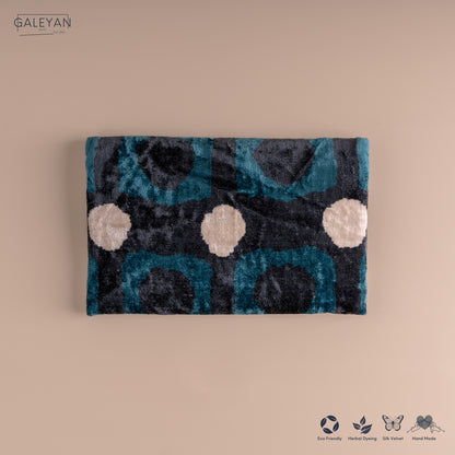 Silk Velvet Ikat Clutch – Off White / Turquoise/ Midnight Indigo