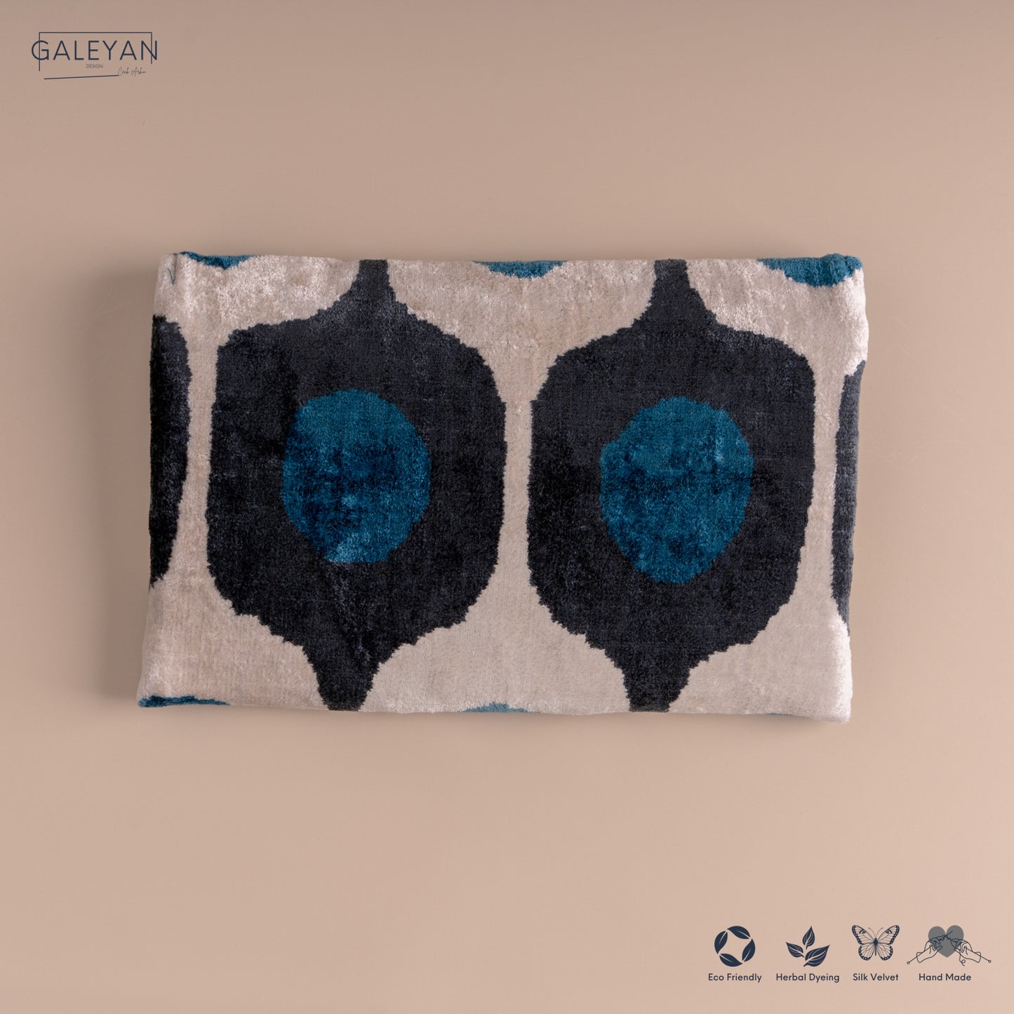 Silk Velvet Ikat Clutch – Off White / Turquoise/ Midnight Indigo