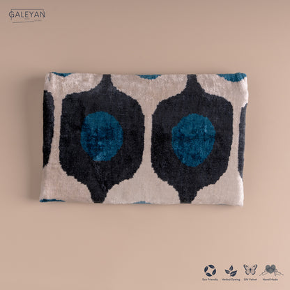 Silk Velvet Ikat Clutch – Off White / Turquoise/ Midnight Indigo