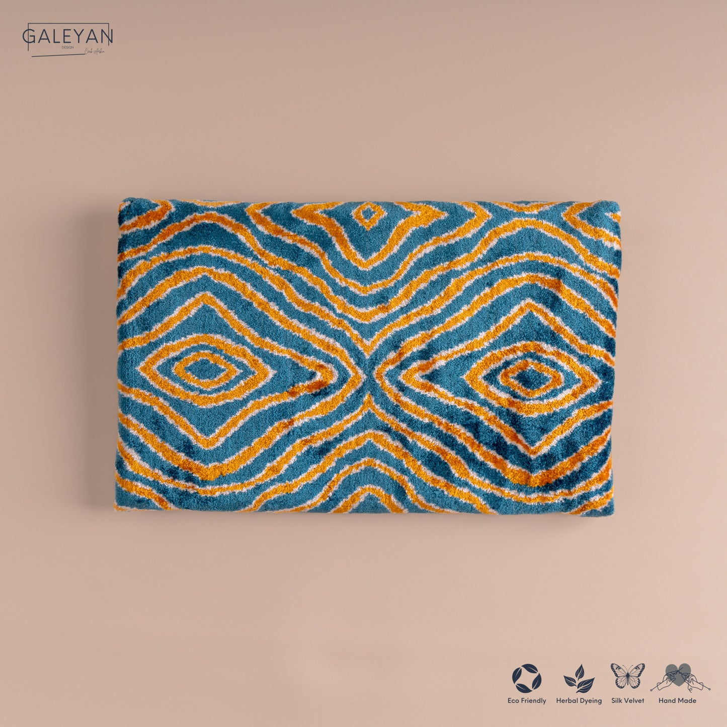 Silk Velvet Ikat Clutch – Off White / Saffron Gold / Turquoise