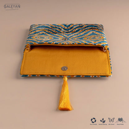 Silk Velvet Ikat Clutch – Off White / Saffron Gold / Turquoise