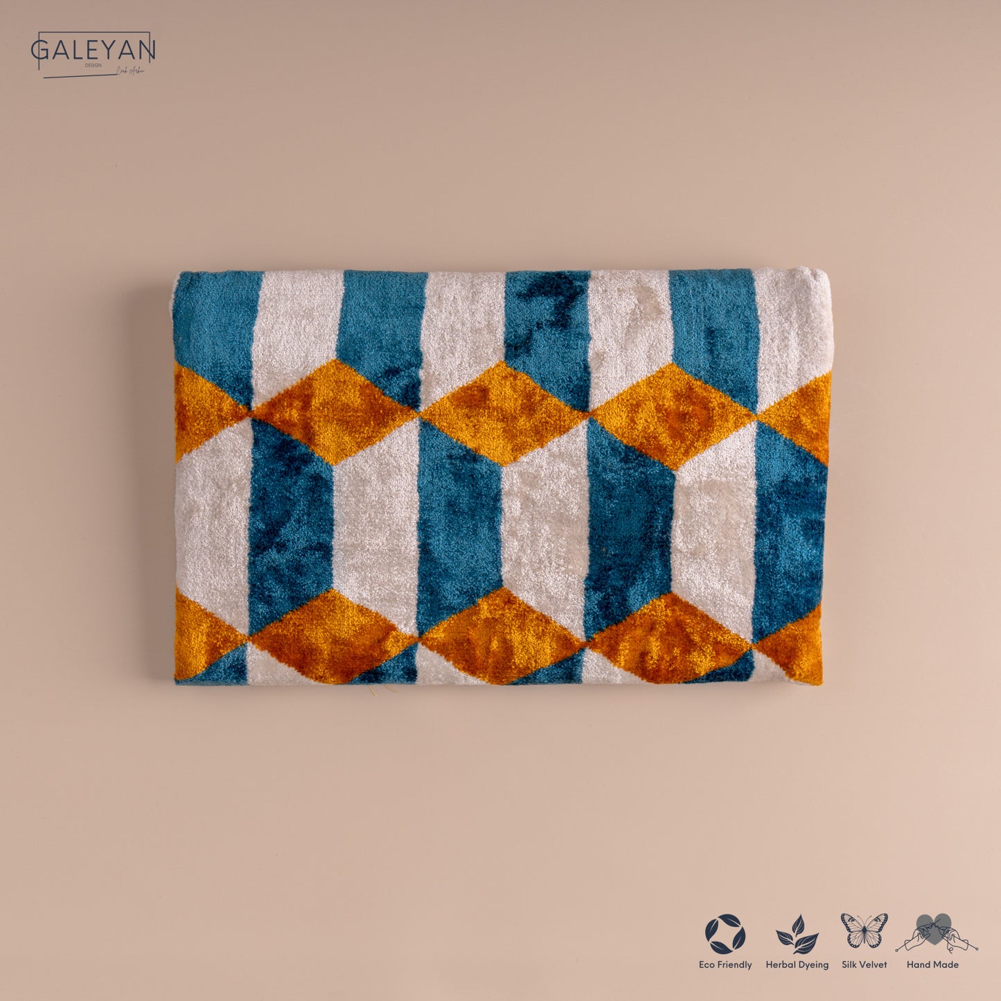 Silk Velvet Ikat Clutch – Off White / Saffron Gold / Turquoise