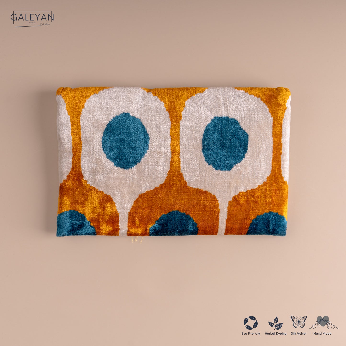 Silk Velvet Ikat Clutch – Off White / Saffron Gold / Turquoise