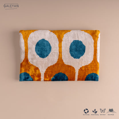 Silk Velvet Ikat Clutch – Off White / Saffron Gold / Turquoise