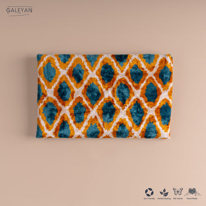 Silk Velvet Ikat Clutch – Off White / Saffron Gold / Turquoise