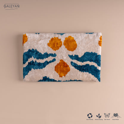 Silk Velvet Ikat Clutch – Off White / Saffron Gold / Turquoise