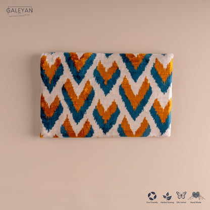 Silk Velvet Ikat Clutch – Off White / Saffron Gold / Turquoise