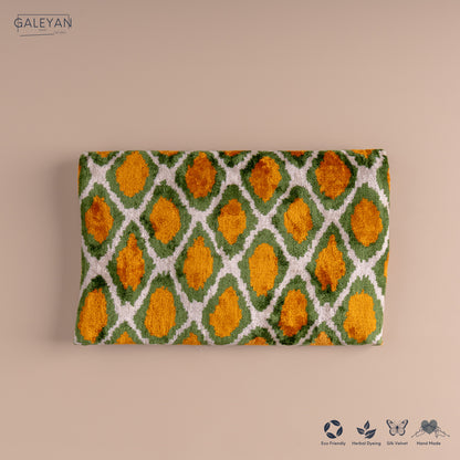 Silk Velvet Ikat Clutch – Off White / Pistachio Green / Saffron Gold