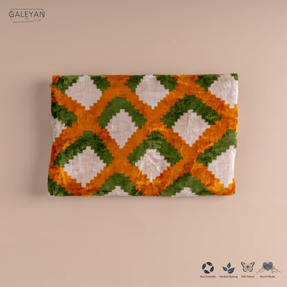 Silk Velvet Ikat Clutch – Off White / Pistachio Green / Saffron Gold