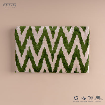 Silk Velvet Ikat Clutch – Off White / Green