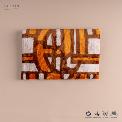 Silk Velvet Ikat Clutch – Off White / Brown / Saffron Gold