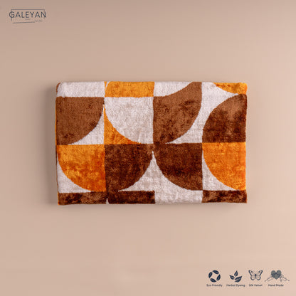 Silk Velvet Ikat Clutch – Off White / Brown / Saffron Gold