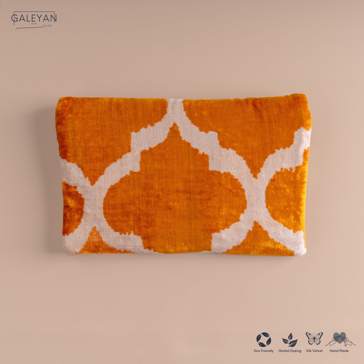 Silk Velvet Ikat Clutch – Off White / Saffron Gold