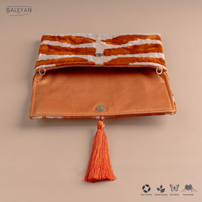 Silk Velvet Ikat Clutch – Off White / Amber