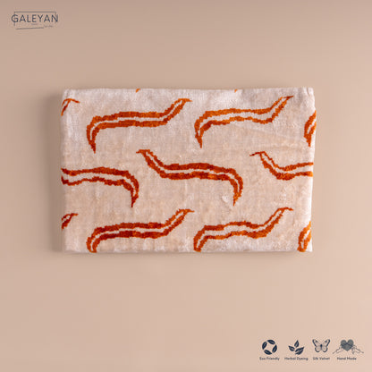 Silk Velvet Ikat Clutch – Off White / Amber