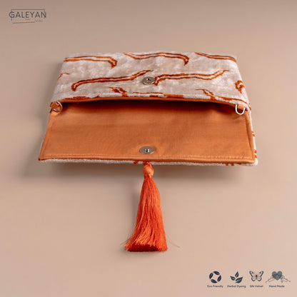 Silk Velvet Ikat Clutch – Off White / Amber