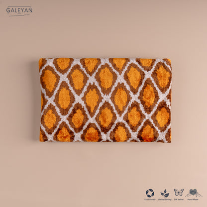 Silk Velvet Ikat Clutch – Off White / Saffron Gold / Brown