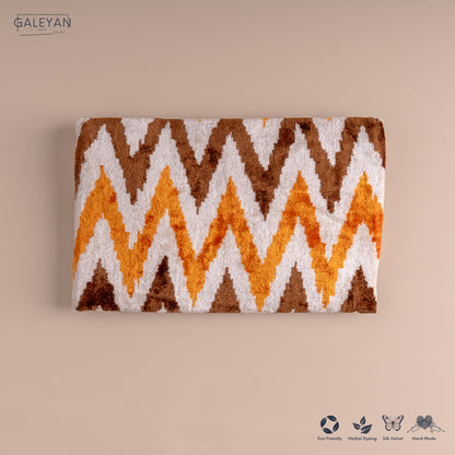 Silk Velvet Ikat Clutch – Off White / Saffron Gold / Brown