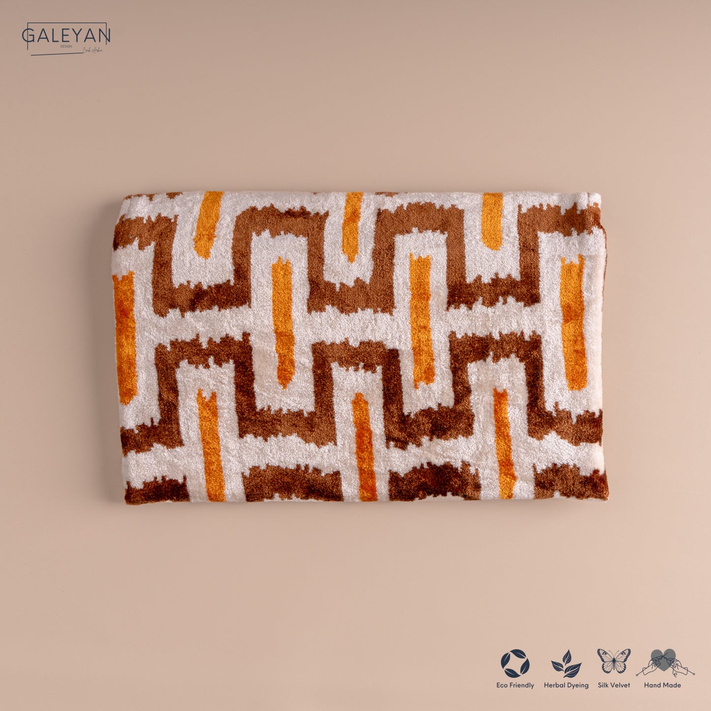 Silk Velvet Ikat Clutch – Off White / Saffron Gold / Brown