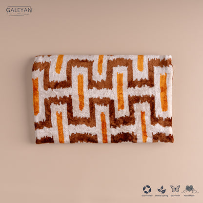 Silk Velvet Ikat Clutch – Off White / Saffron Gold / Brown