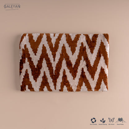 Silk Velvet Ikat Clutch – Off White / Brown