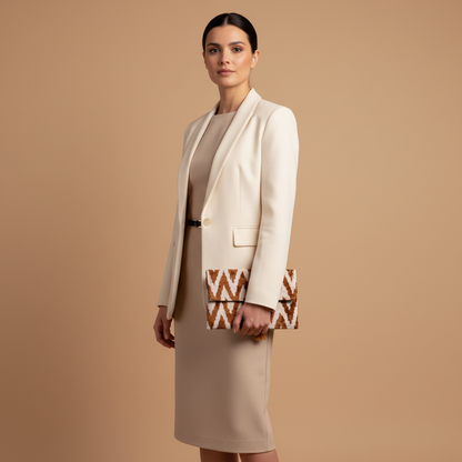 Silk Velvet Ikat Clutch – Off White / Brown