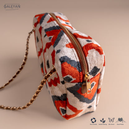 Silk Velvet Ikat Shoulder Bag – Off White / Red / Midnight Indigo