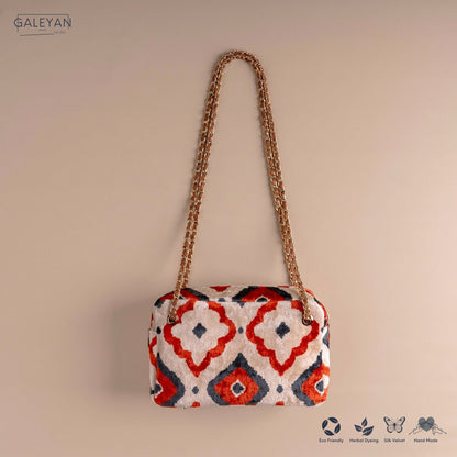 Silk Velvet Ikat Shoulder Bag – Off White / Red / Midnight Indigo