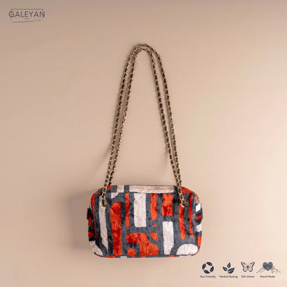 Silk Velvet Ikat Shoulder Bag – Off White / Red / Midnight Indigo
