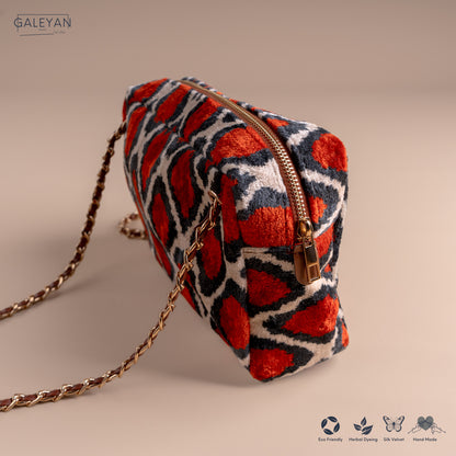 Silk Velvet Ikat Shoulder Bag – Off White / Red / Midnight Indigo