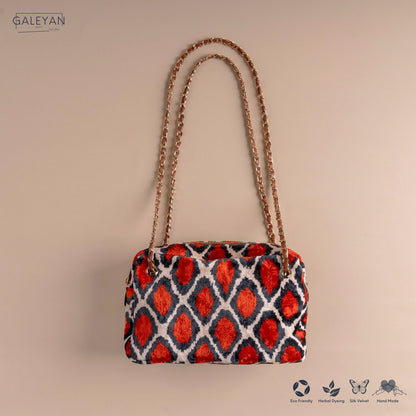 Silk Velvet Ikat Shoulder Bag – Off White / Red / Midnight Indigo