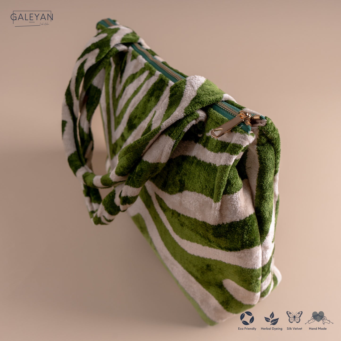 Silk Velvet Ikat Shoulder Bag – Off White / Green