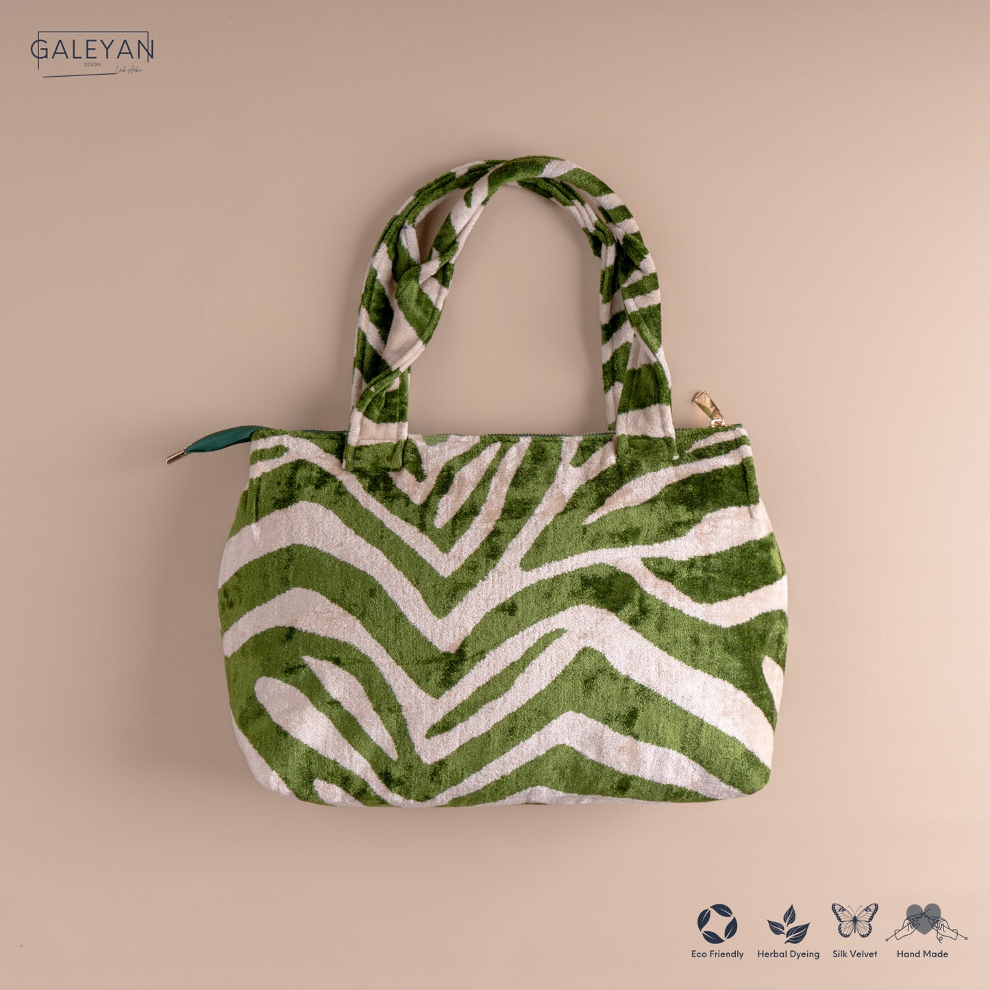 Silk Velvet Ikat Shoulder Bag – Off White / Green