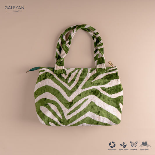 Silk Velvet Ikat Shoulder Bag – Off White / Green