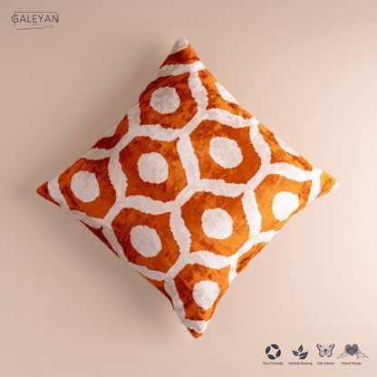 Silk Velvet Ikat Cushion – Off White/Amber