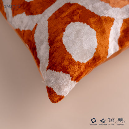 Silk Velvet Ikat Cushion – Off White/Amber