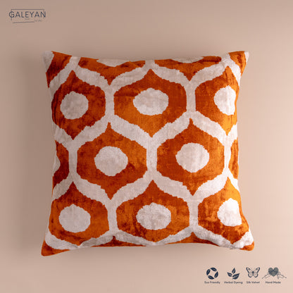 Silk Velvet Ikat Cushion – Off White/Amber