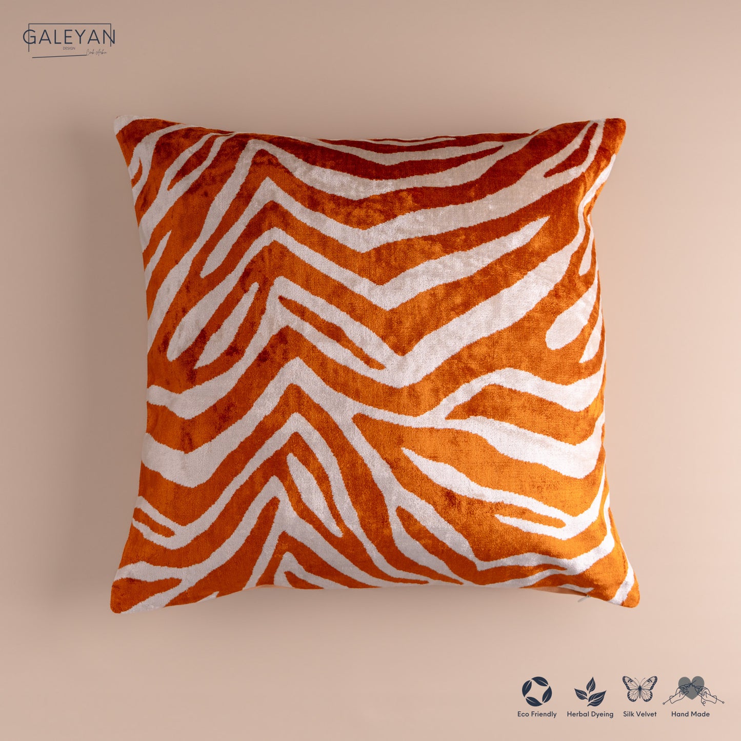 Silk Velvet Ikat Cushion – Off White/Amber