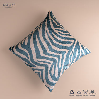 Silk Velvet Ikat Cushion – Off White/Turquoise