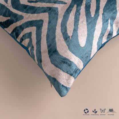 Silk Velvet Ikat Cushion – Off White/Turquoise