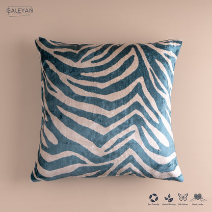 Silk Velvet Ikat Cushion – Off White/Turquoise