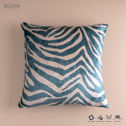 Silk Velvet Ikat Cushion – Off White/Turquoise