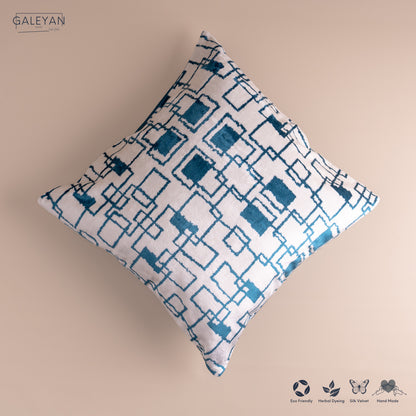 Silk Velvet Ikat Cushion – Off White/Turquoise