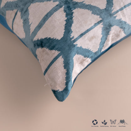 Silk Velvet Ikat Cushion – Off White/Turquoise