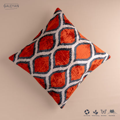 Silk Velvet Ikat Cushion – Off White/Red/Midnight Indigo
