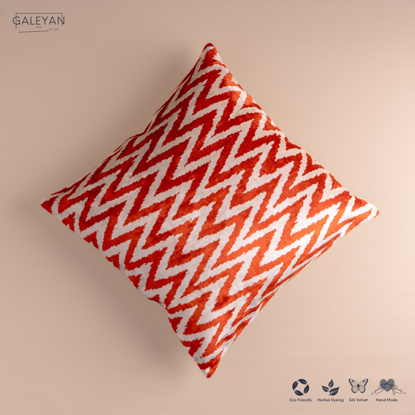 Silk Velvet Ikat Cushion – Off White/Red