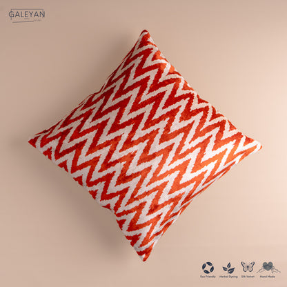 Silk Velvet Ikat Cushion – Off White/Red
