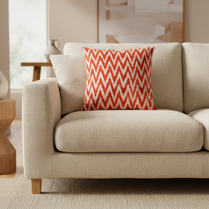 Silk Velvet Ikat Cushion – Off White/Red