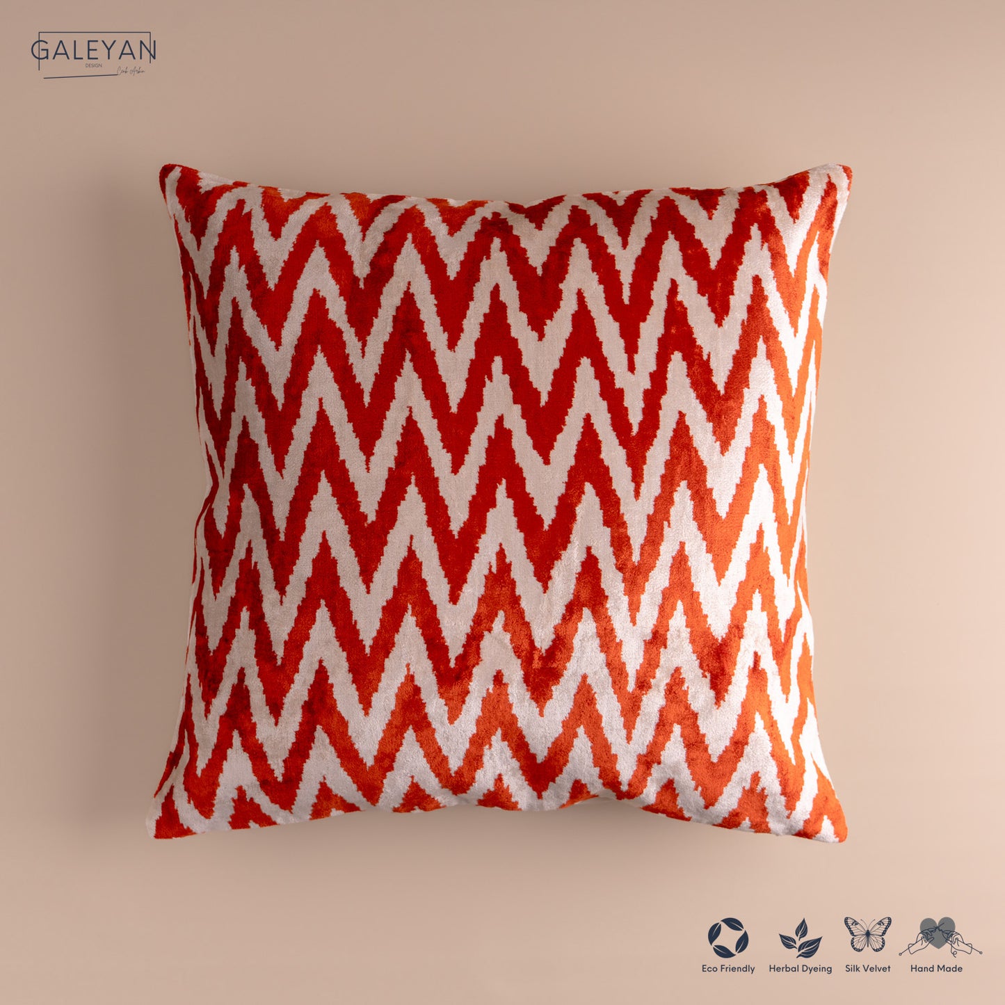Silk Velvet Ikat Cushion – Off White/Red